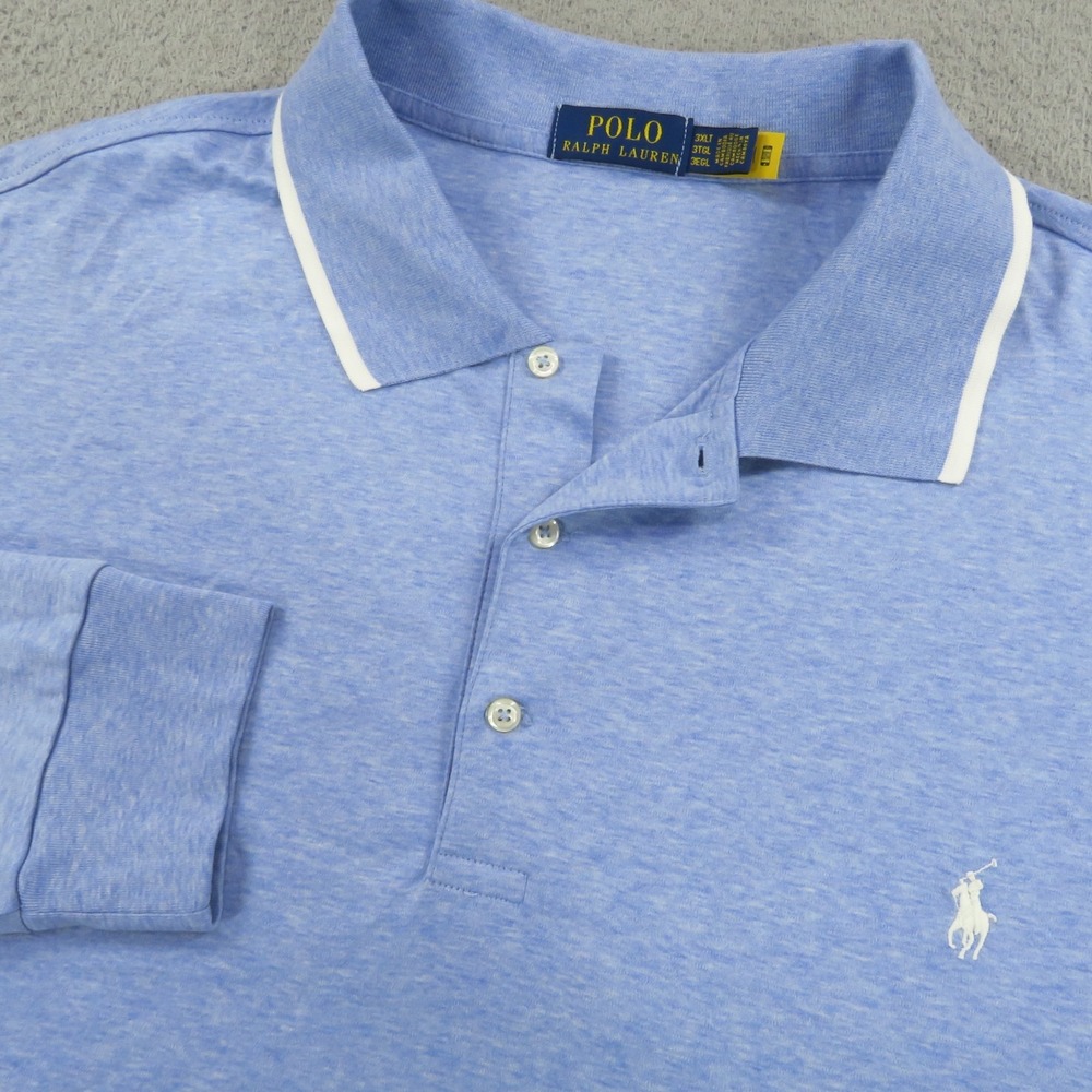 Polo Ralph Lauren Polo Shirt 3XLT Mens Soft Light Heather Blue White Tipped Pony